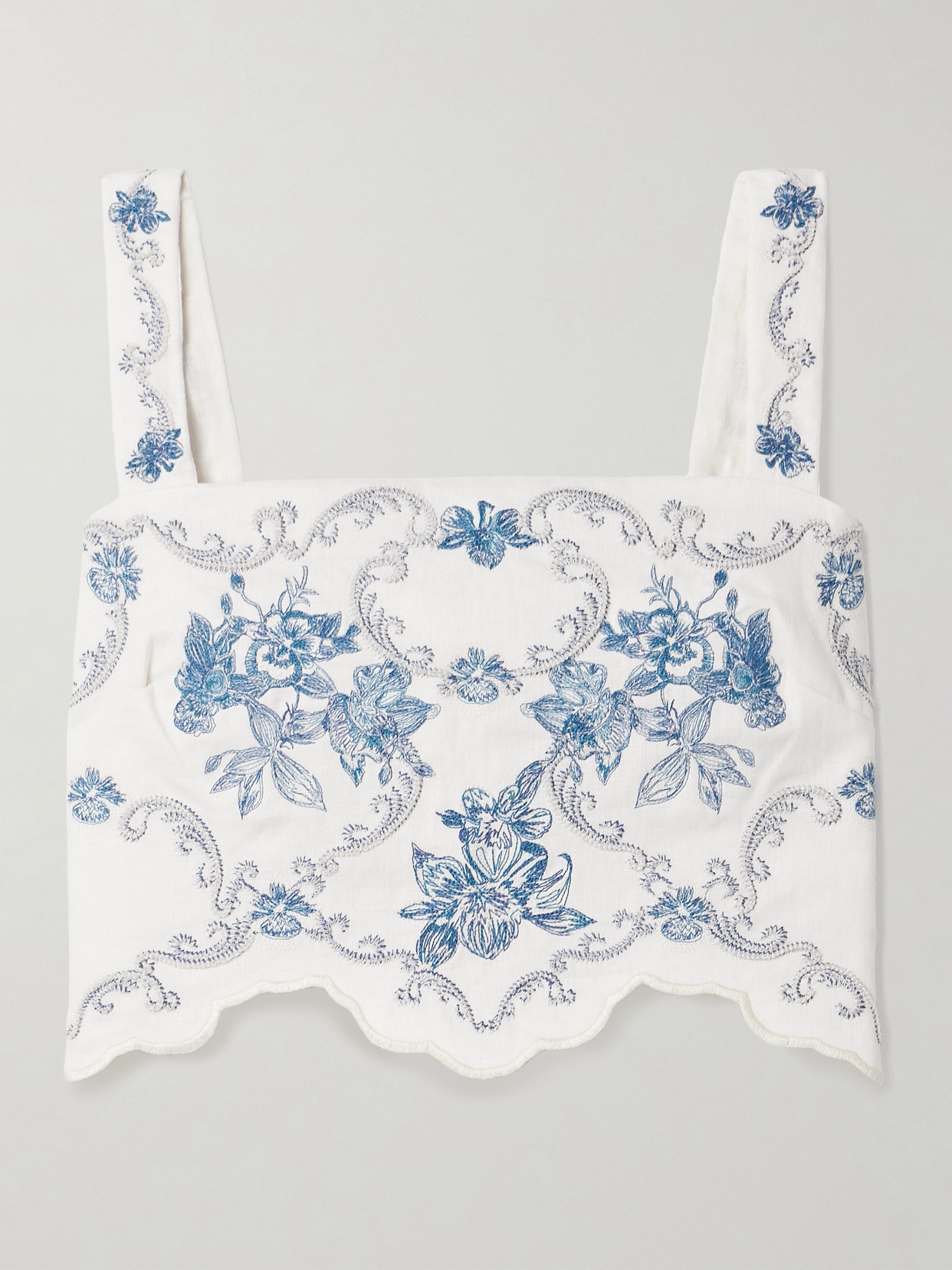 Agua By Agua Bendita Luciana Gloriosa Cropped Scalloped Embroidered Linen Tank In White