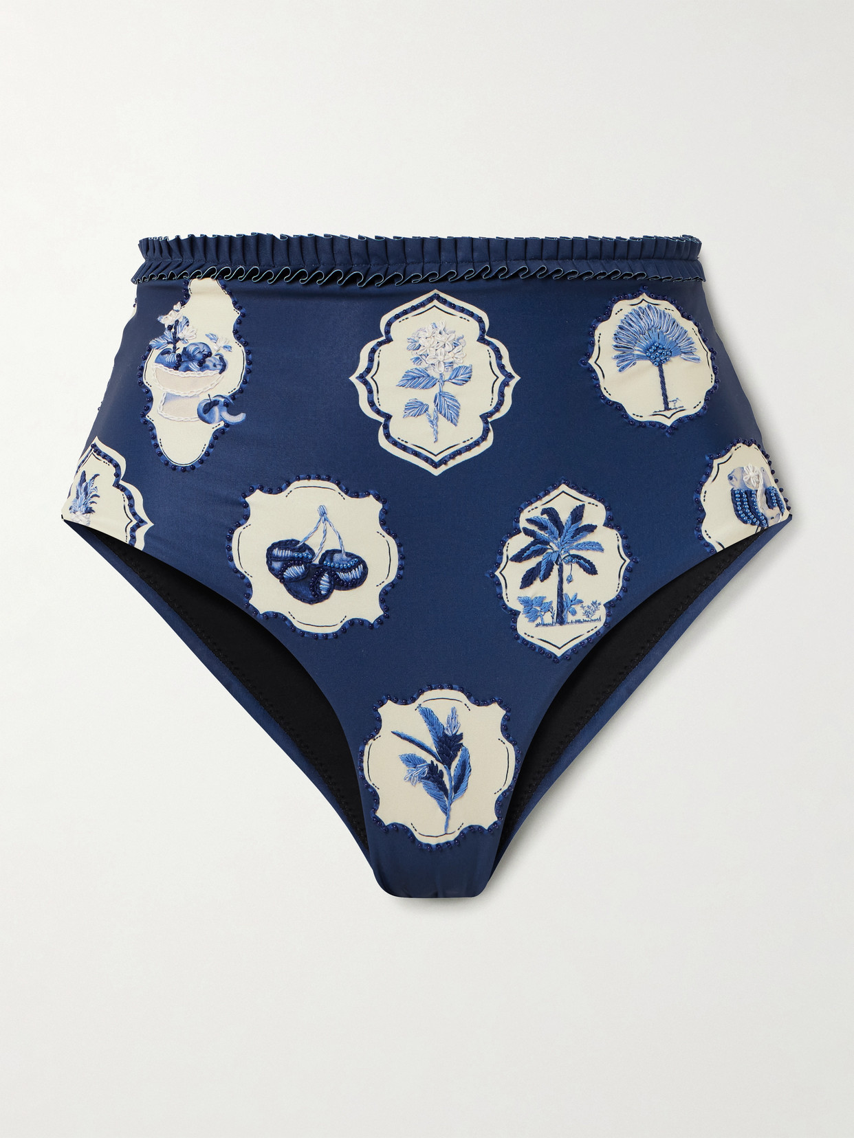 Agua By Agua Bendita Nopal Wild Embellished Printed Recycled Bikini Briefs In Blue