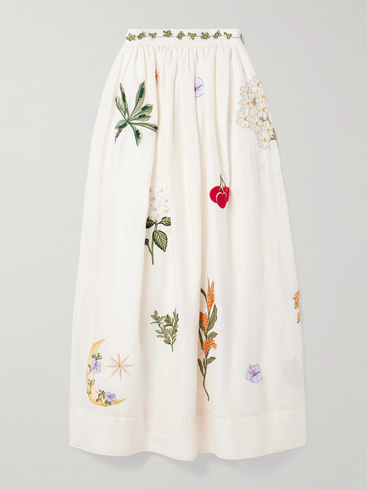 Agua By Agua Bendita Tangelo Appliquéd Embroidered Linen Maxi Skirt