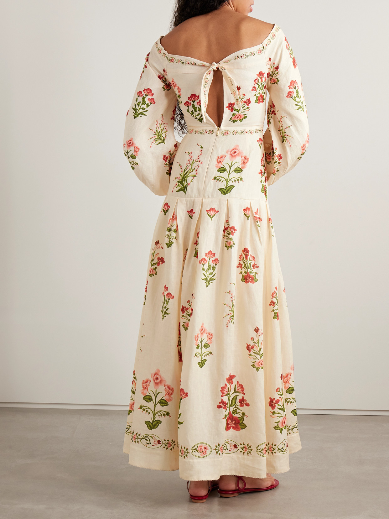 Agua By Agua Bendita Senlis Off-the-shoulder Pleated Floral-print Linen Maxi Dress