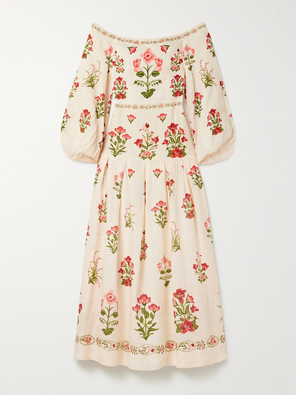 Agua By Agua Bendita Senlis Off-the-shoulder Pleated Floral-print Linen Maxi Dress