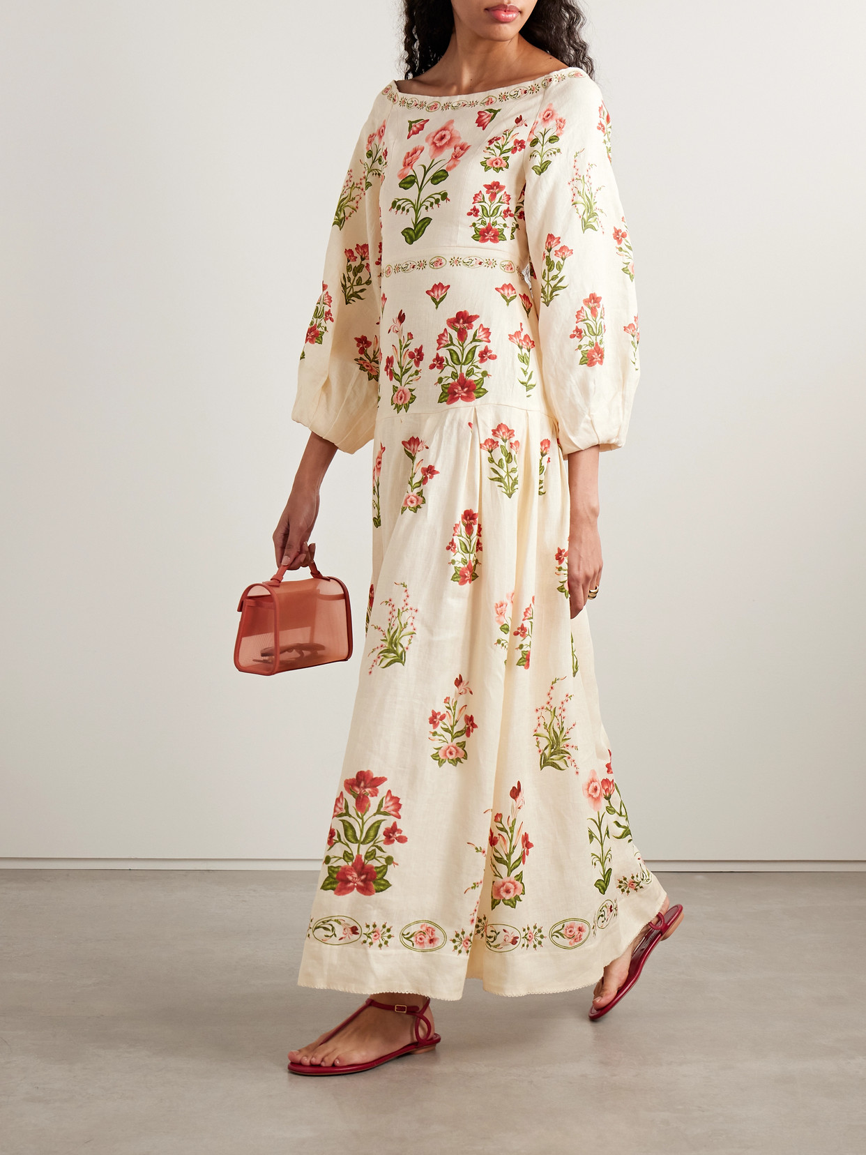 Agua By Agua Bendita Senlis Off-the-shoulder Pleated Floral-print Linen Maxi Dress