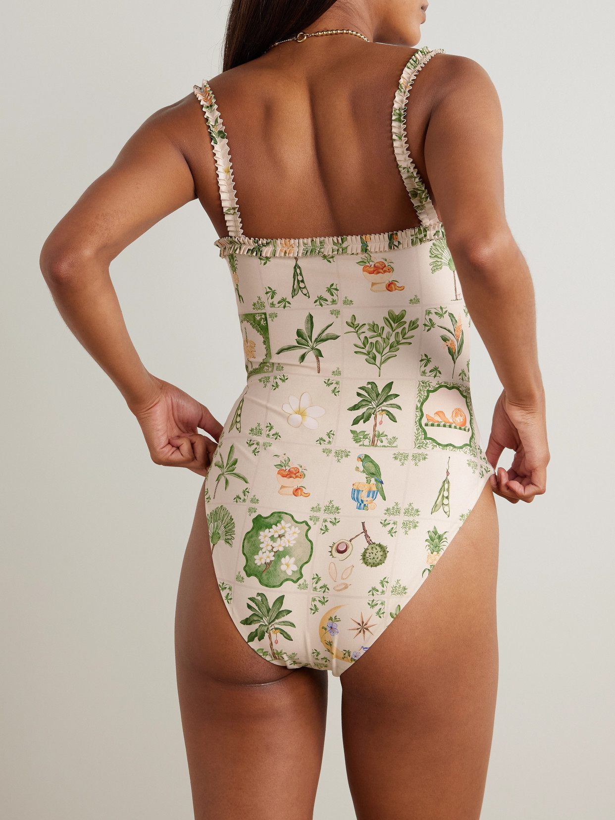 Agua By Agua Bendita Limón Wild Ruffled Printed Recycled Swimsuit In White