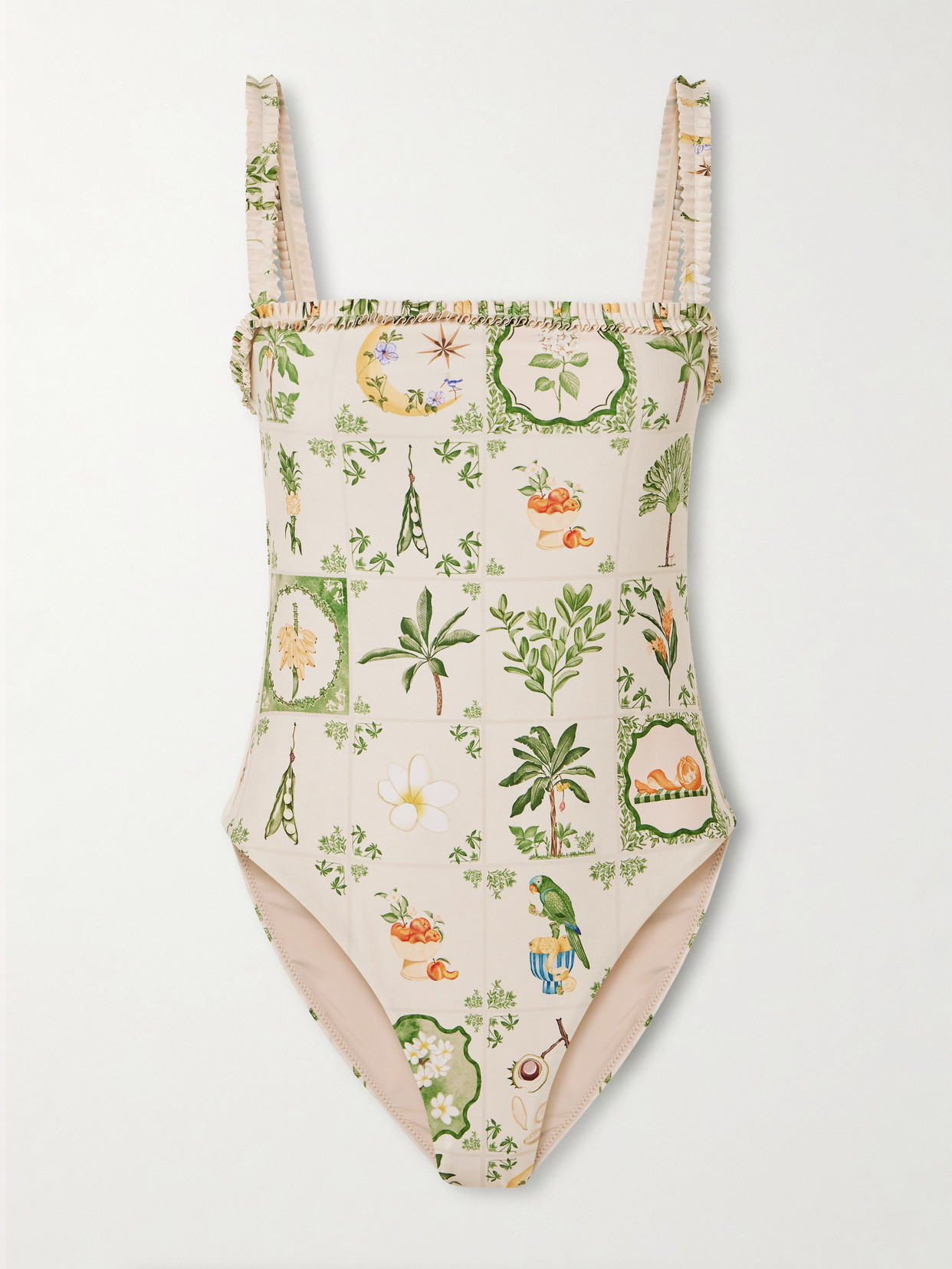 Agua By Agua Bendita Limón Wild Ruffled Printed Recycled Swimsuit In White