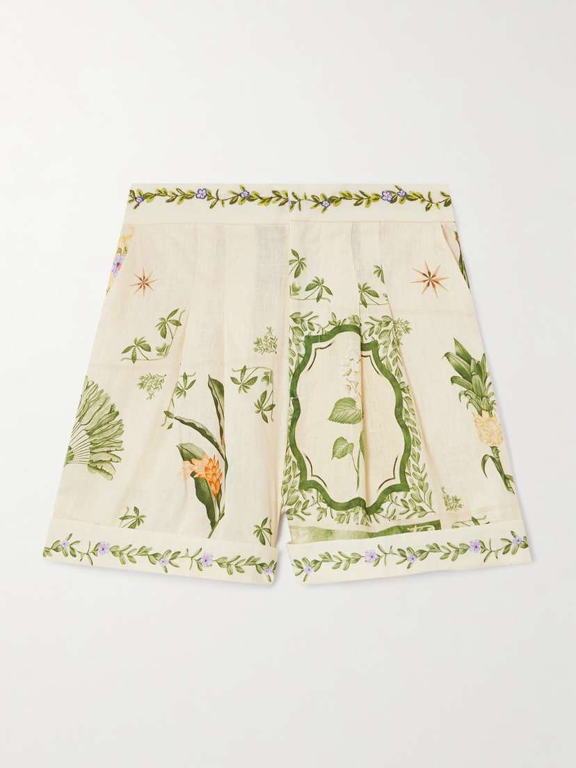 Agua by Agua Bendita Rommy Wild Embroidered Printed Linen Shorts