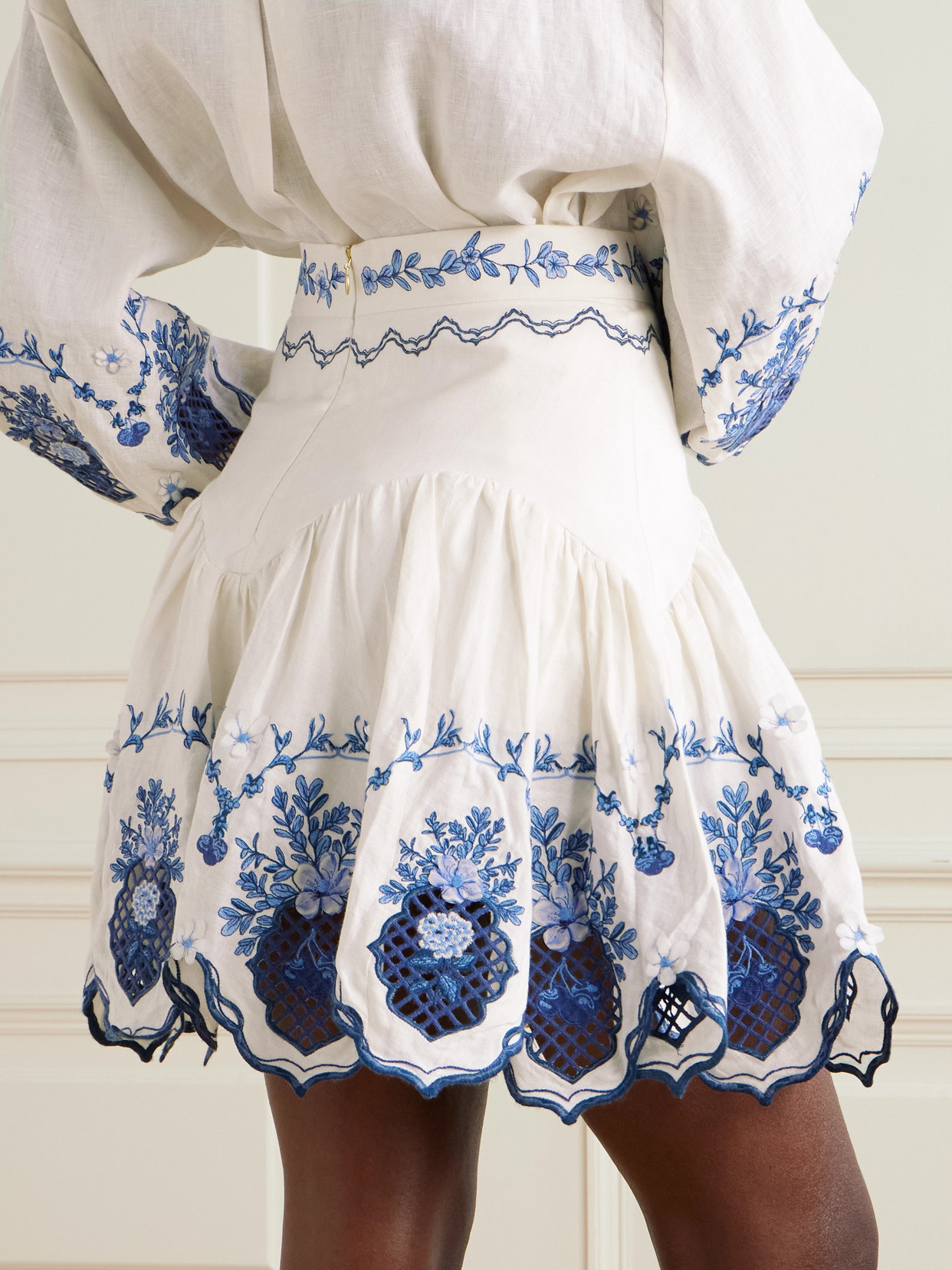 Agua By Agua Bendita Asai Wild Ruffled Embroidered Linen Skirt In White