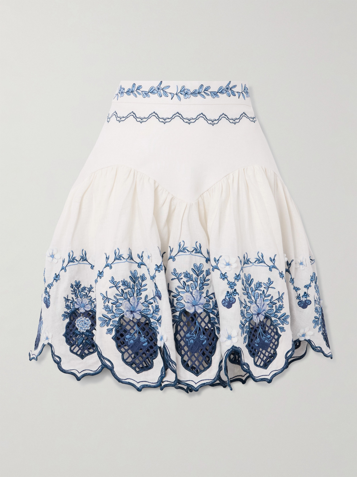 Agua By Agua Bendita Asai Wild Ruffled Embroidered Linen Skirt In White