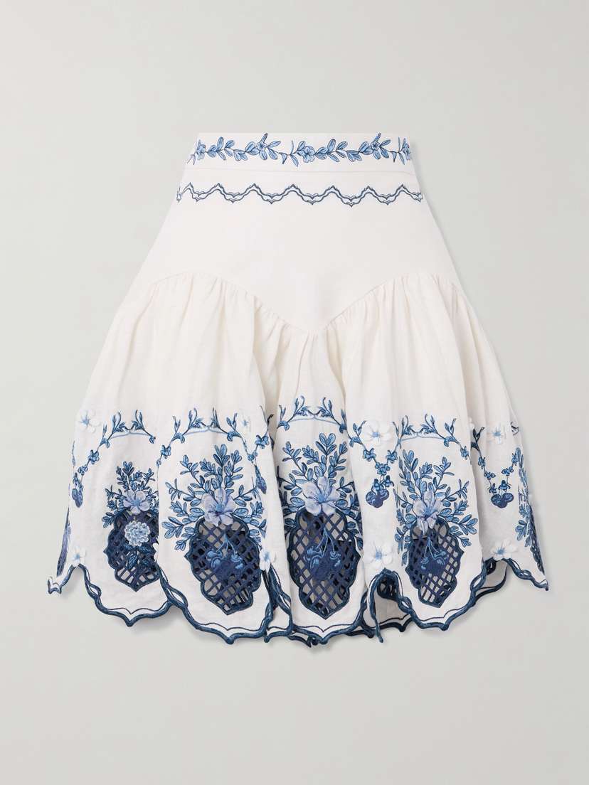 Agua by Agua Bendita Asai Wild Ruffled Embroidered Linen Skirt