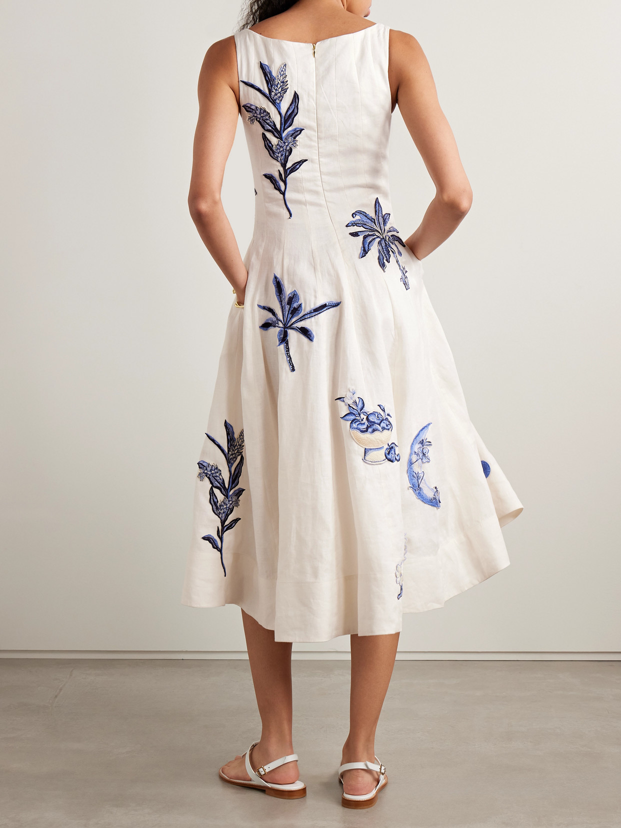 Agua By Agua Bendita Frontera Appliquéd Linen Midi Dress