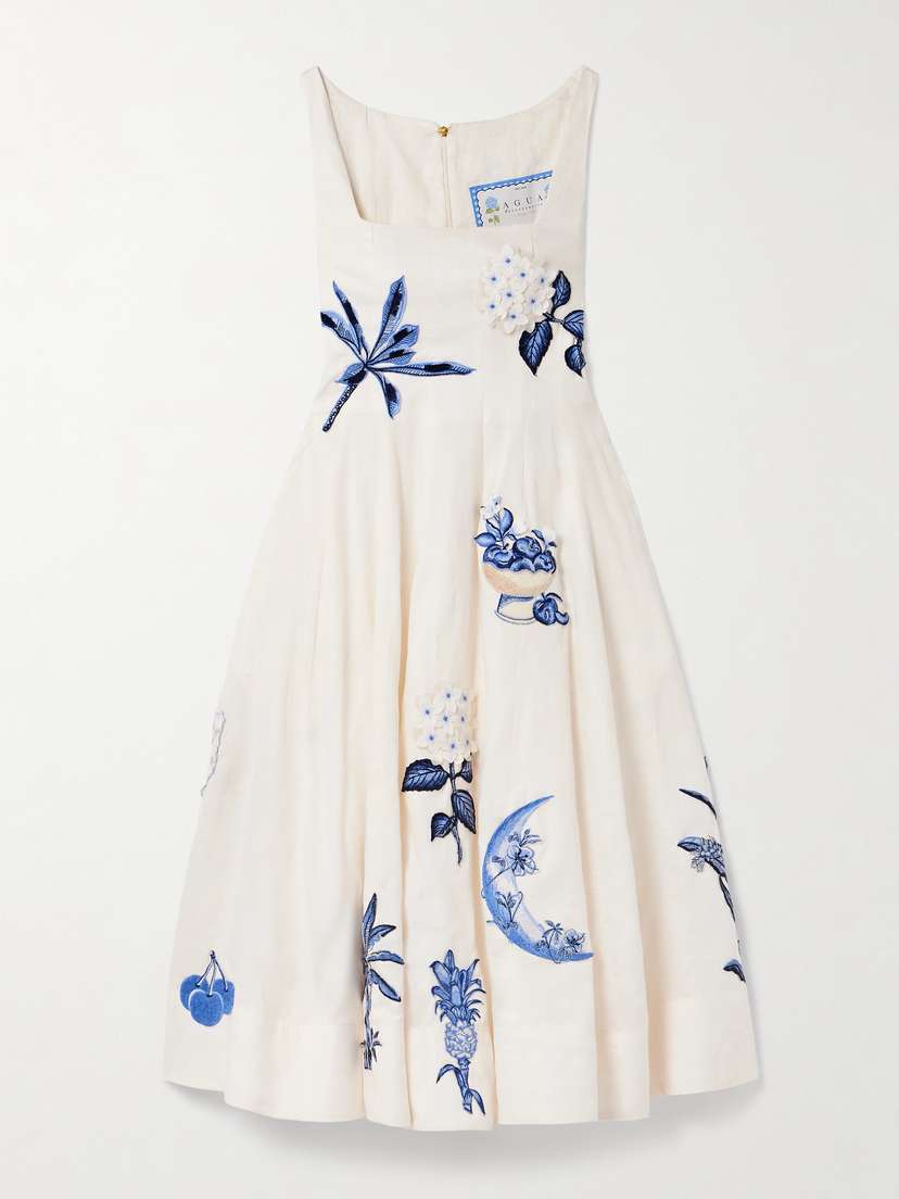 Agua by Agua Bendita Frontera Appliquéd Linen Midi Dress