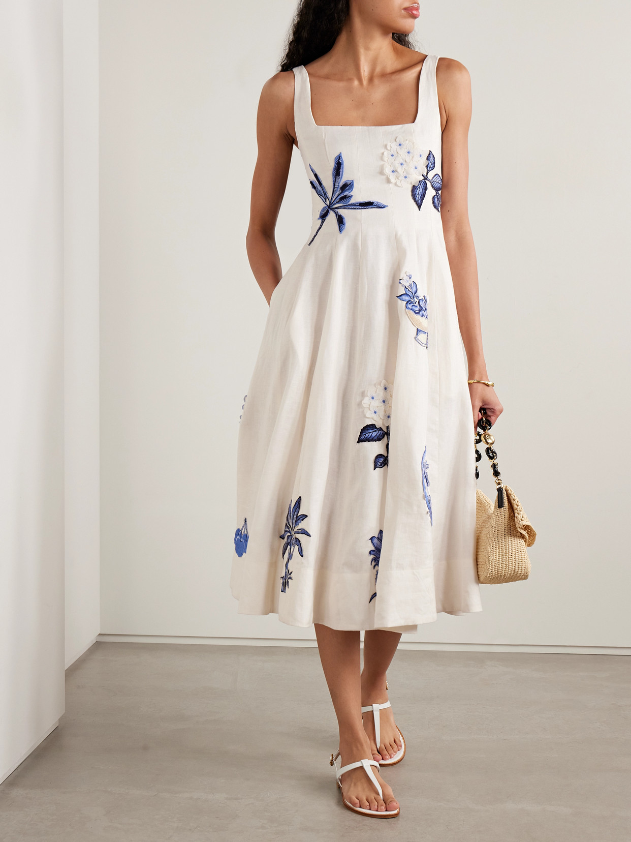 Agua By Agua Bendita Frontera Appliquéd Linen Midi Dress