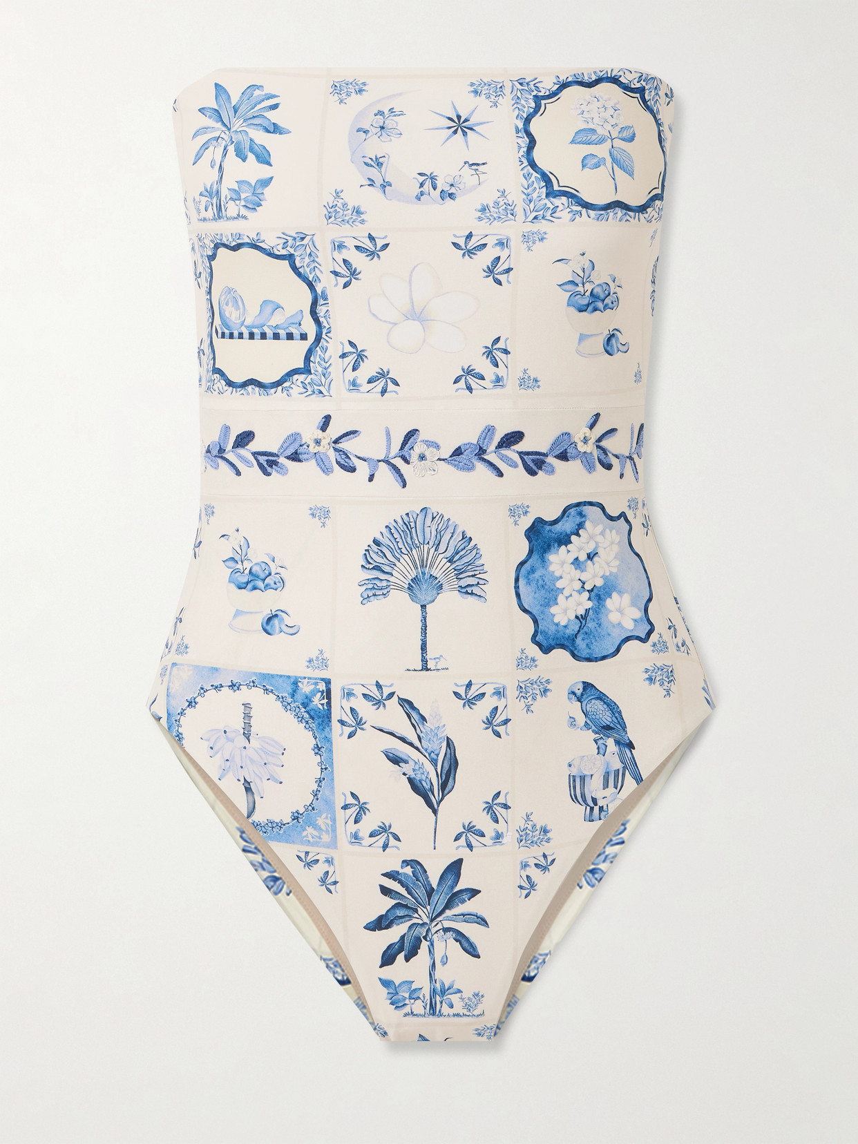 Agua By Agua Bendita Ilusion Wild Strapless Embellished Printed Recycled Swimsuit In White