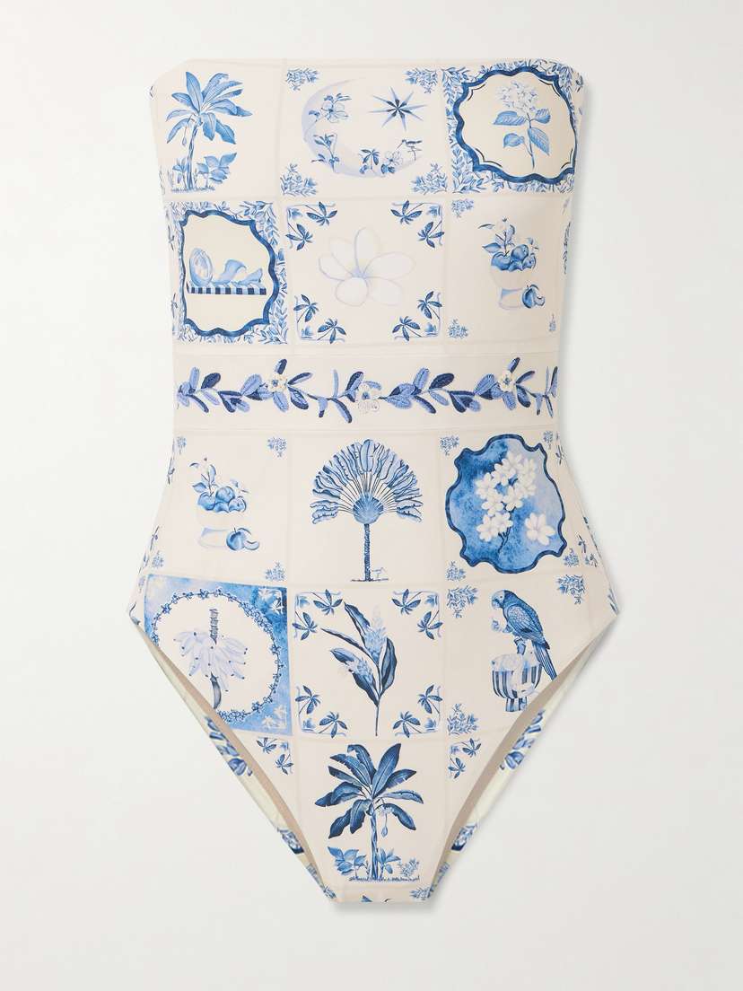 Agua by Agua Bendita Ilusion Wild Strapless Embellished Printed Recycled Swimsuit