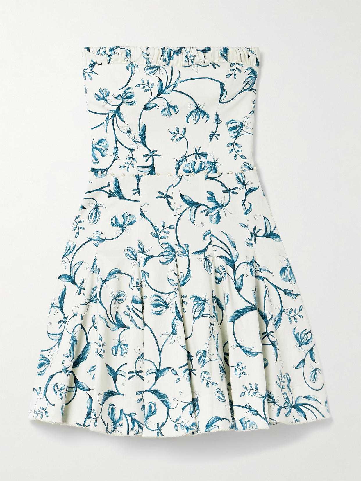 Agua By Agua Bendita Caudal Gloriosa Strapless Embellished Floral-print Cotton-blend Mini Dress In White