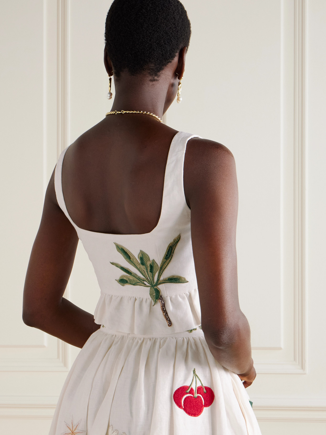 Agua By Agua Bendita Eslabon Embroidered Linen Top In White