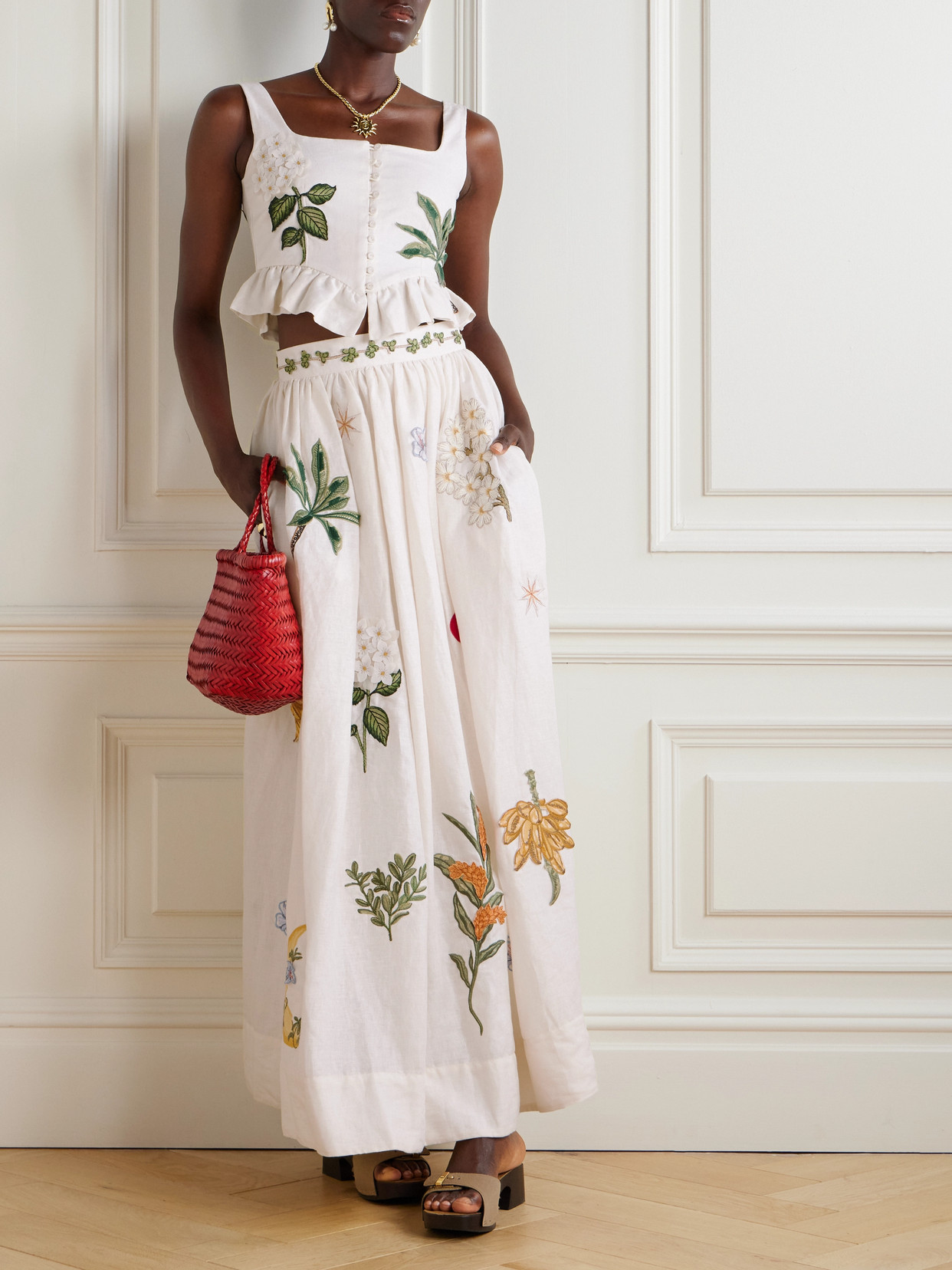 Agua By Agua Bendita Eslabon Embroidered Linen Top In White