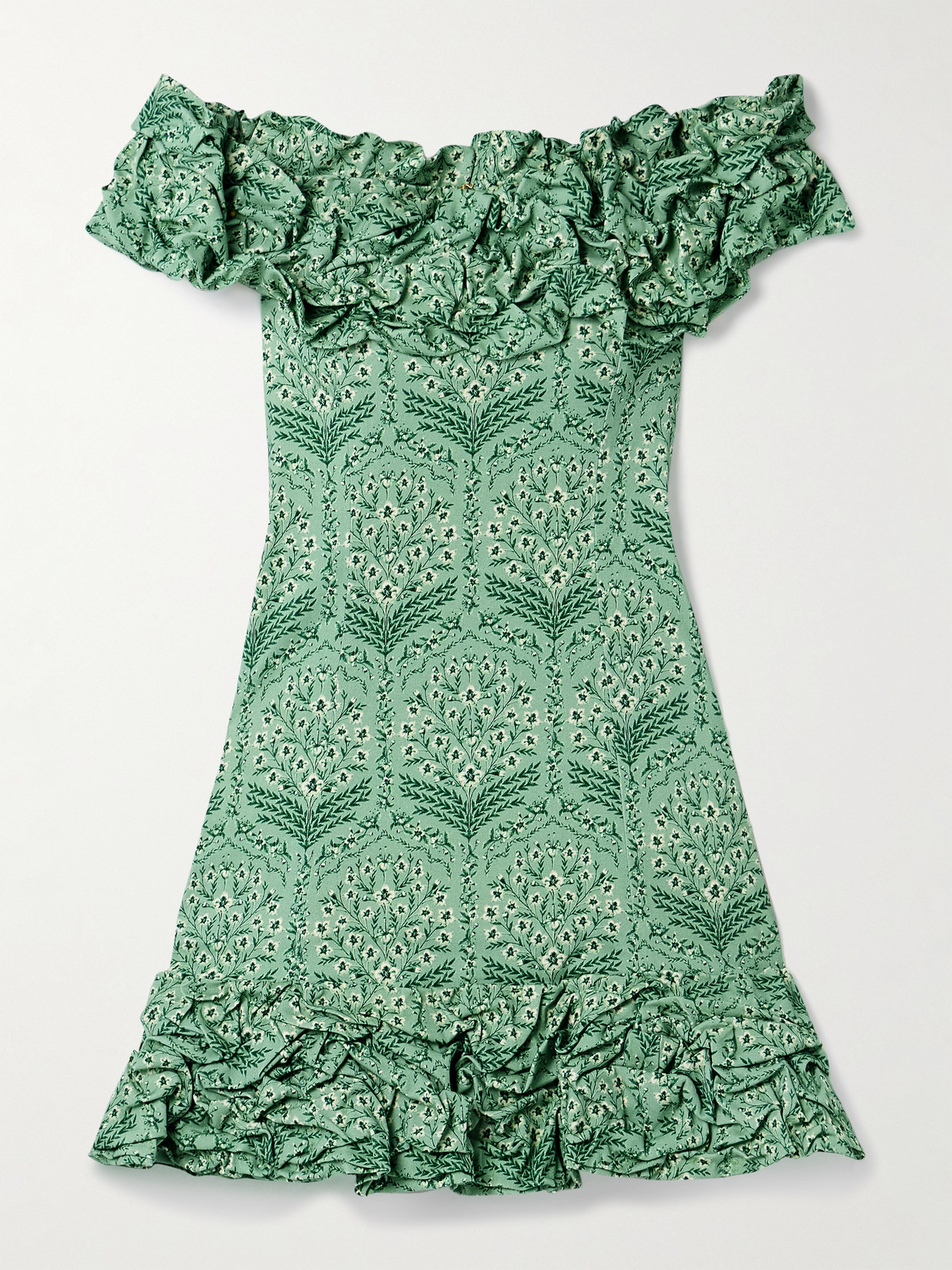 Agua By Agua Bendita Jardín Off-the-shoulder Ruffled Floral-print Cotton-blend Mini Dress