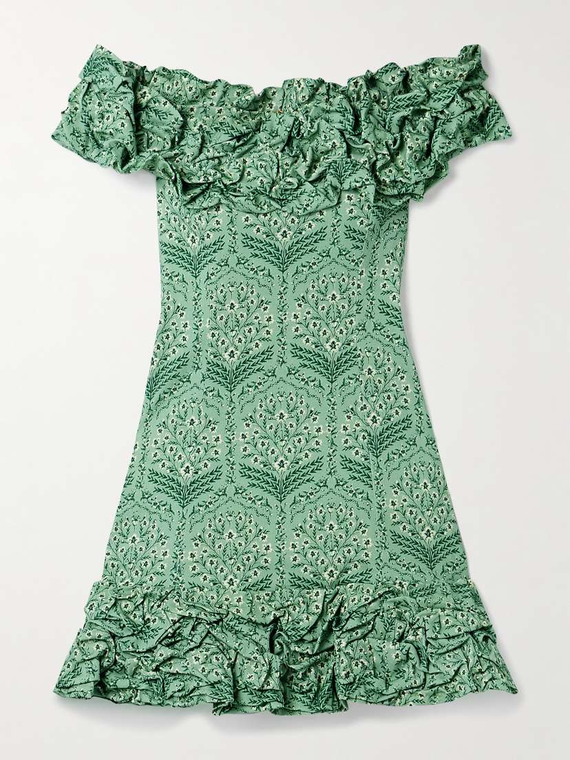 Agua by Agua Bendita Jardín Off-the-shoulder Ruffled Floral-print Cotton-blend Mini Dress