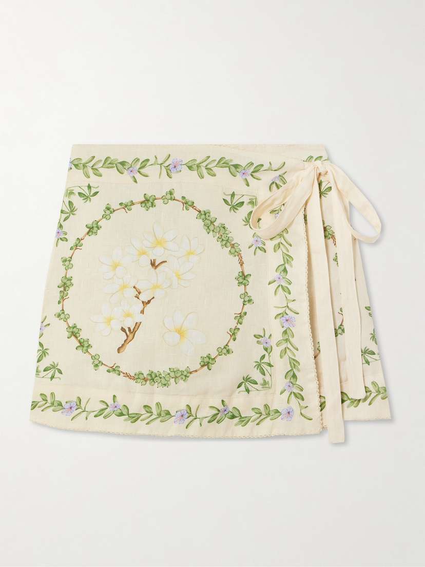 Agua by Agua Bendita Luna Wild Floral-print Linen Mini Wrap Skirt