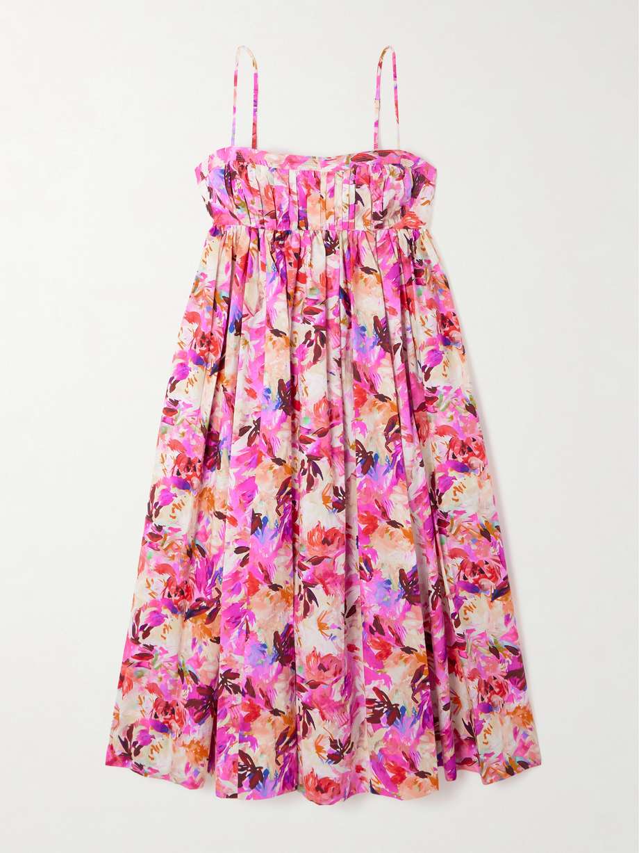 lucille pleated floral-print cotton-poplin midi dress