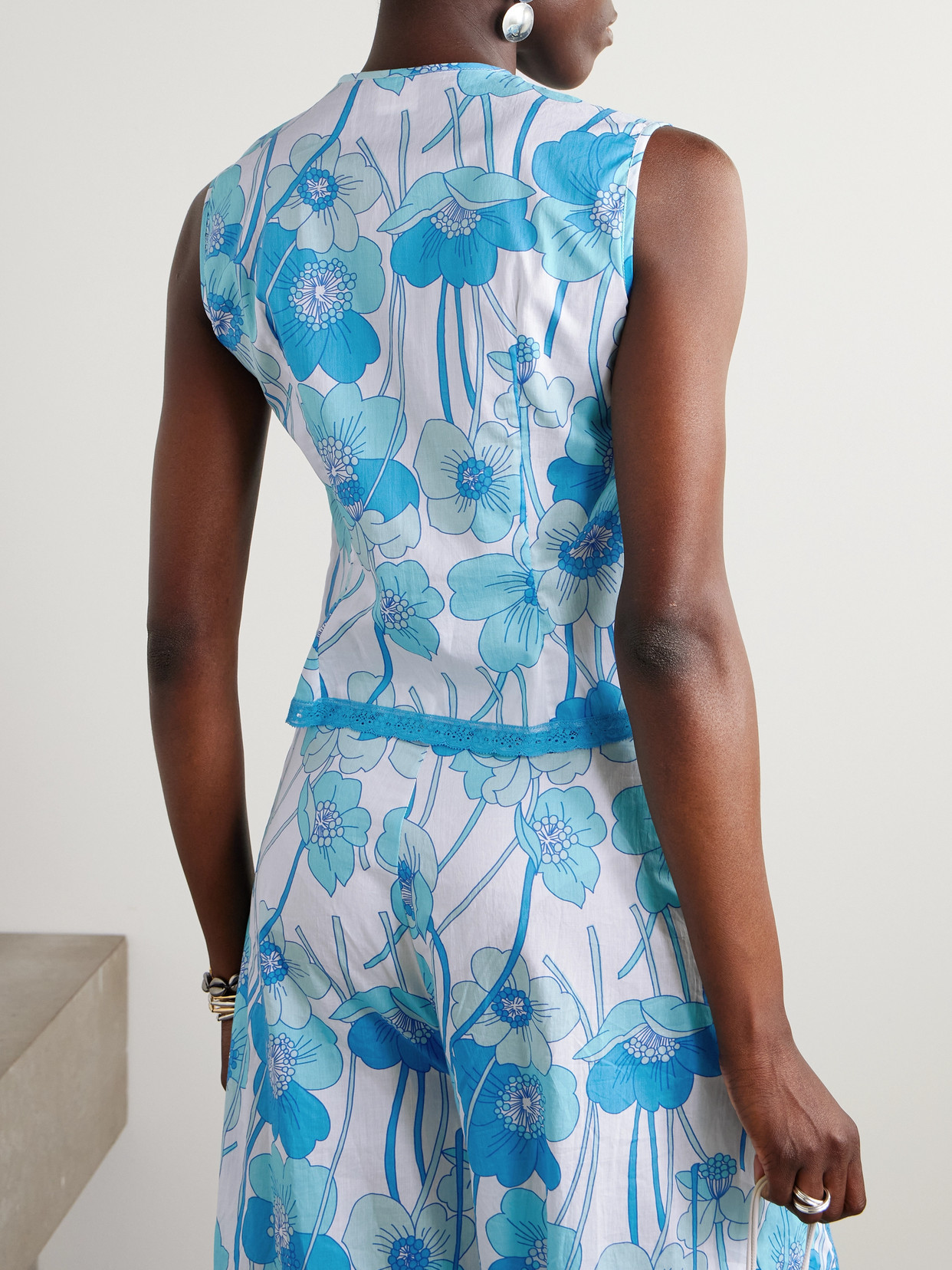 Lace-Trimmed Floral-Print Cotton-Voile Top
