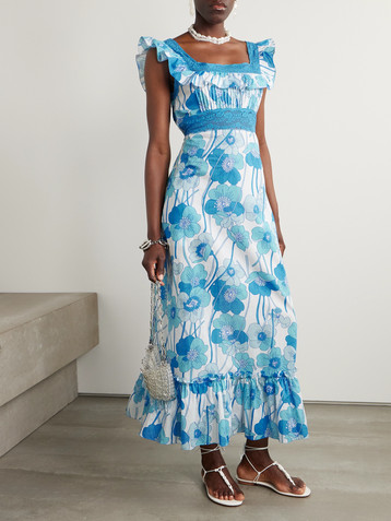 Loretta Caponi Margherita lace-trimmed floral-print silk-voile maxi dress