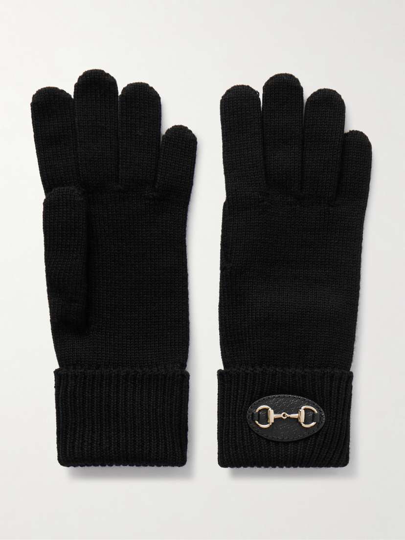 Gucci Horsebit-detailed eather-trimmed Wool Gloves