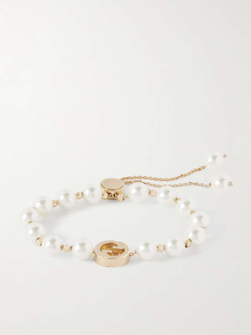 Gucci Interlocking Gold-tone Faux Pearl Bracelet
