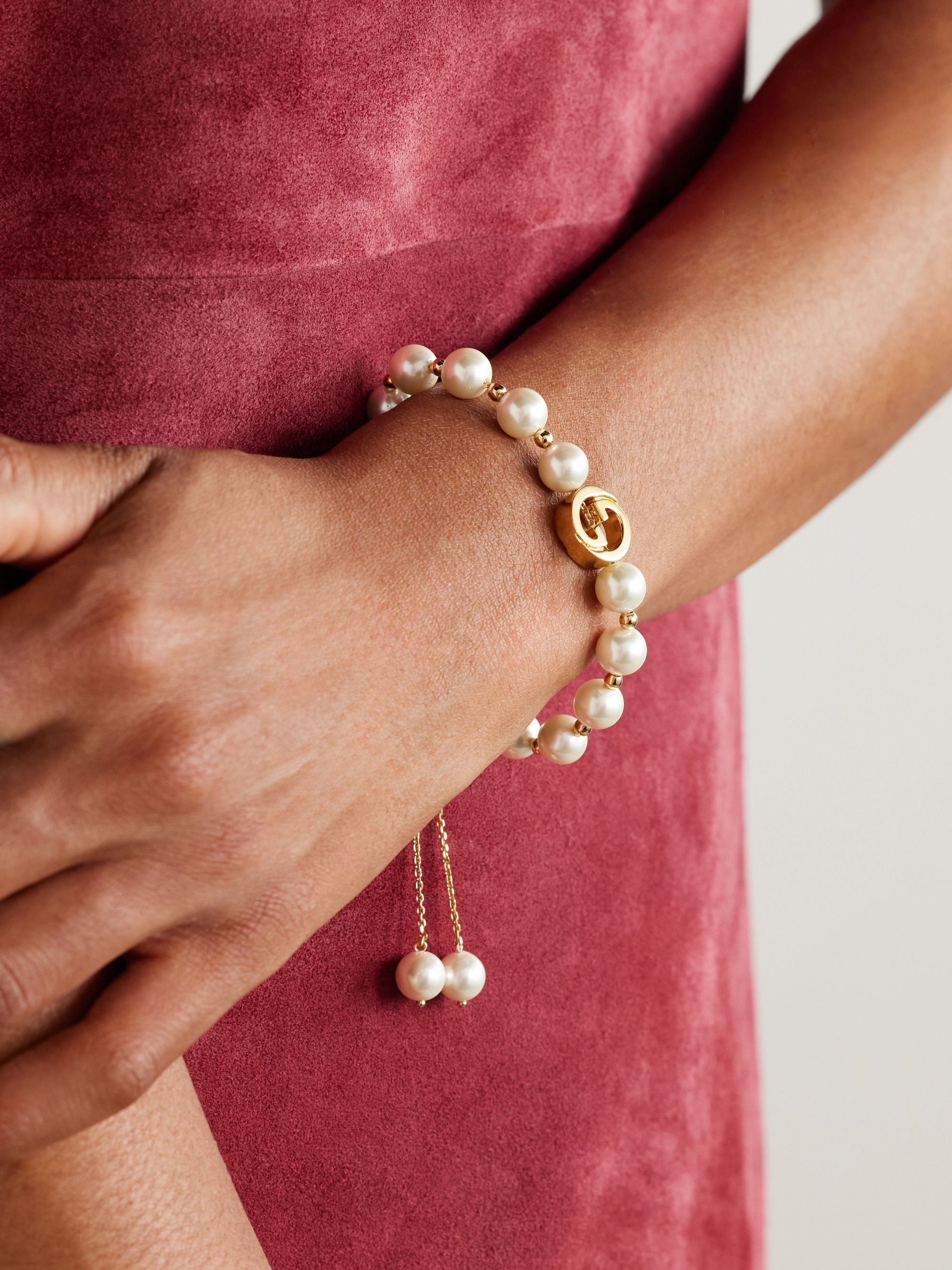 Interlocking gold-tone faux pearl bracelet - gold - One Size