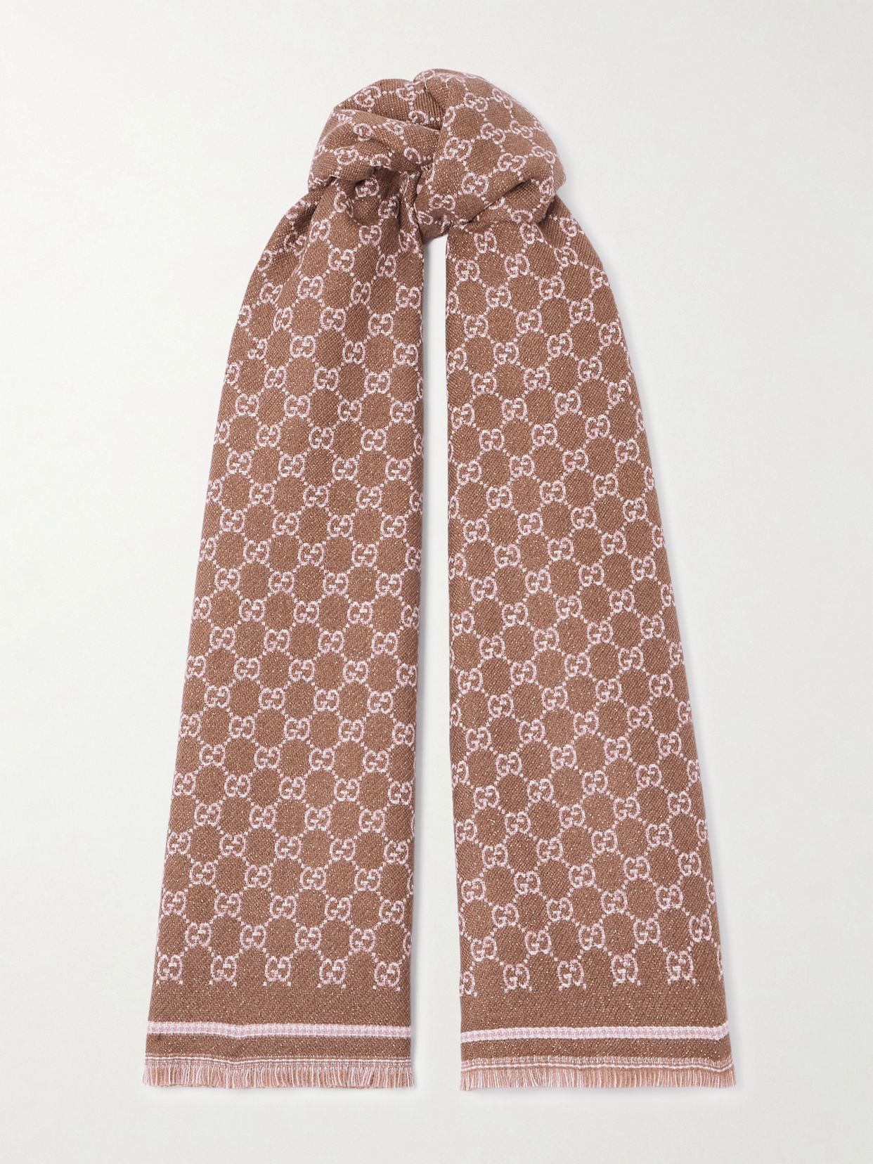 fringed metallic wool jacquard scarf