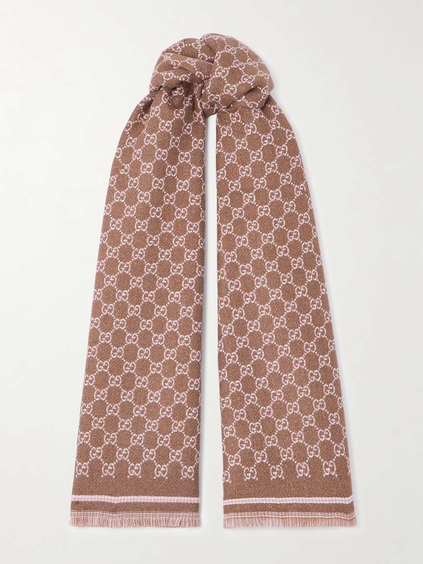 Gucci Fringed Metallic Wool-jacquard Scarf