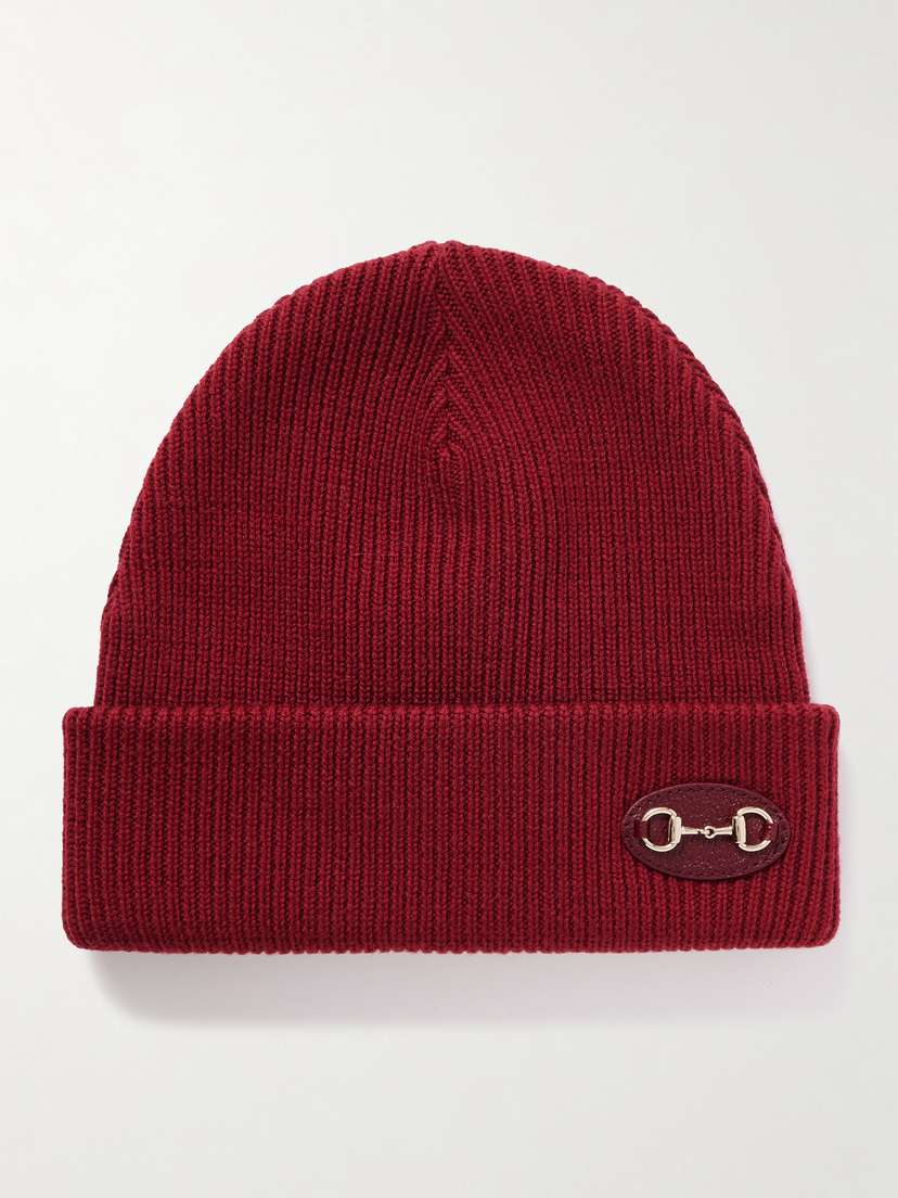 Gucci Horsebit-detailed Appliquéd Ribbed Wool Beanie