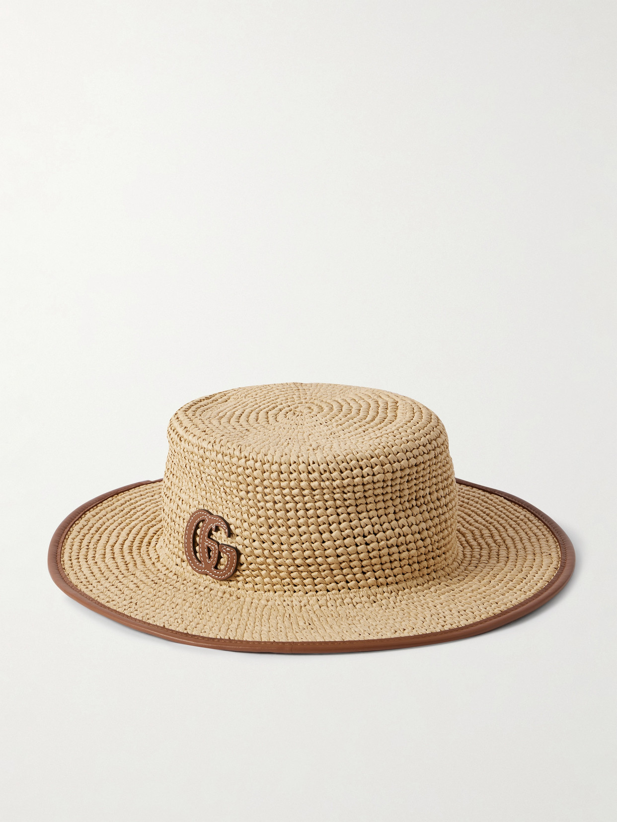 Gucci - Appliquéd Leather-trimmed Straw Hat - Light brown