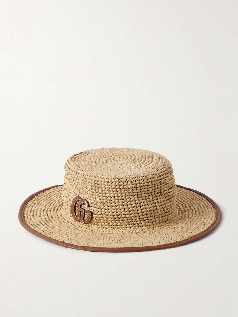Gucci Appliquéd eather-trimmed Straw Hat