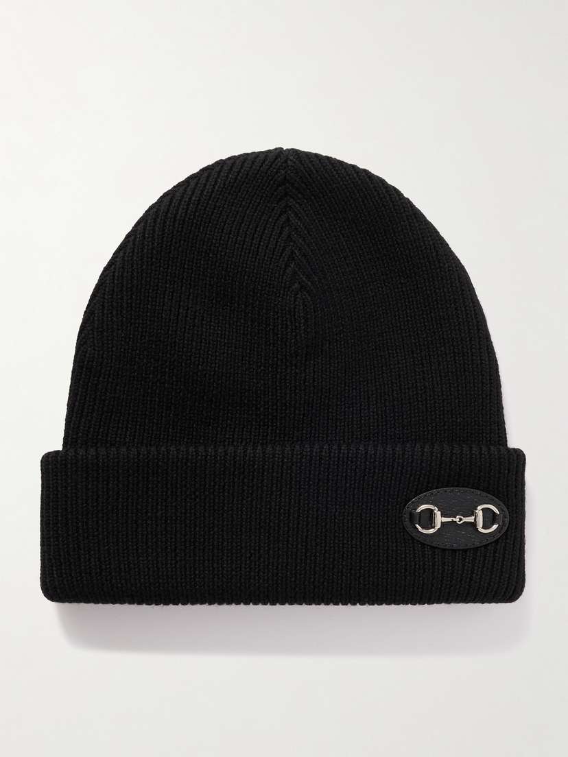 Gucci Horsebit-detailed Appliquéd Ribbed Wool Beanie