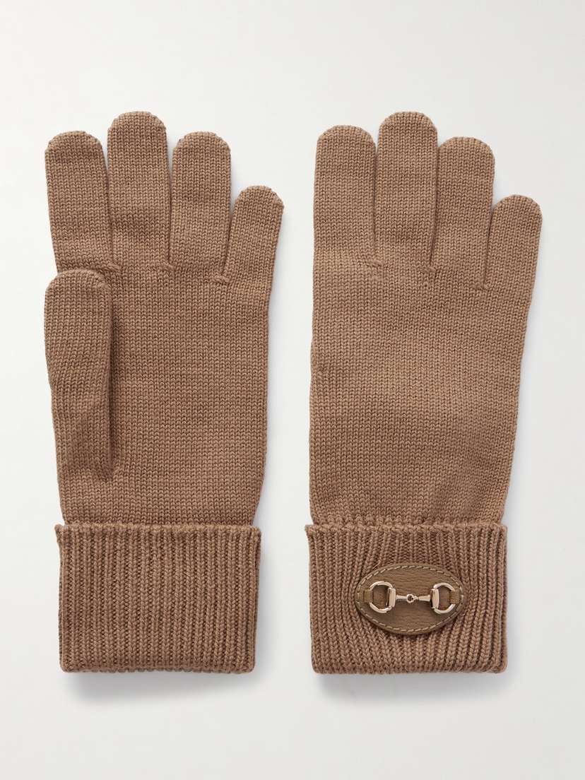 Gucci Horsebit-detailed eather-trimmed Wool Gloves