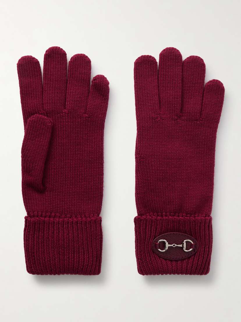 Gucci Horsebit-detailed eather-trimmed Wool Gloves