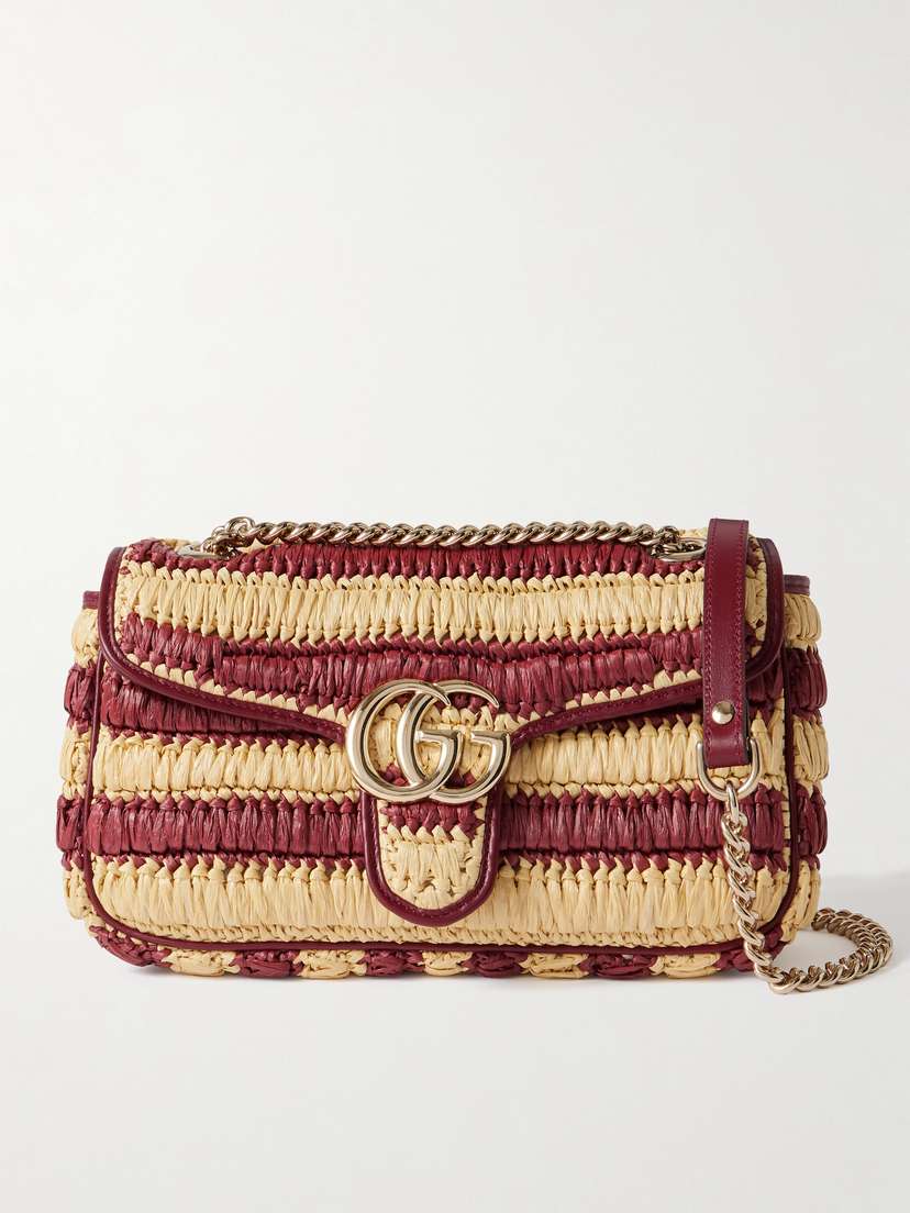 Gucci Gg Marmont 2.0 Leather-trimmed Striped Raffia Shoulder Bag