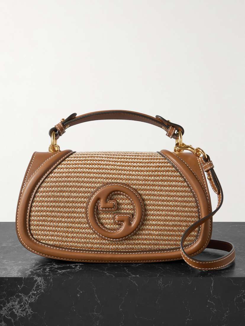 Gucci Blondie Leather And Jute Shoulder Bag