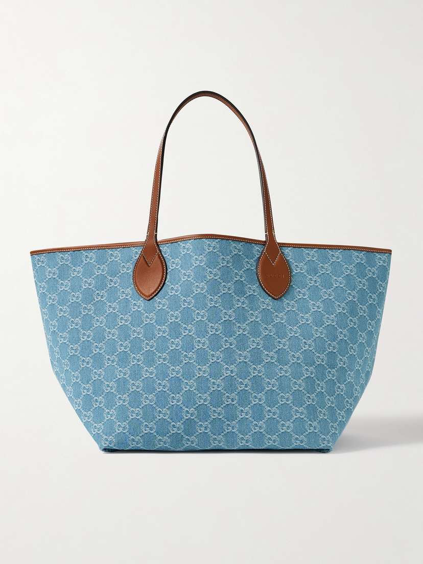 Gucci Totissima Leather-trimmed Denim-jacquard Tote