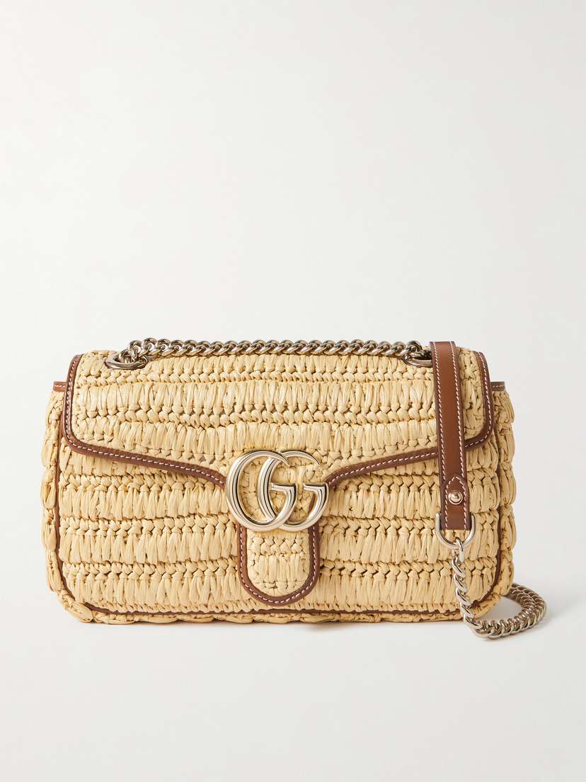 Gucci Gg Marmont 2.0 Leather-trimmed Raffia Shoulder Bag