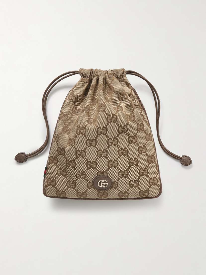 Gucci Charm Leather-trimmed Canvas-jacquard Pouch