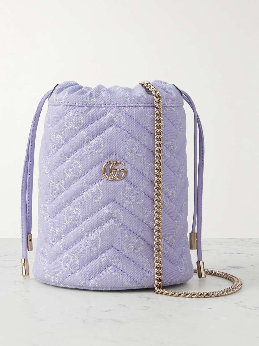 Gucci Gg Marmont 2.0 Leather-trimmed Jacquard-denim Bucket Bag