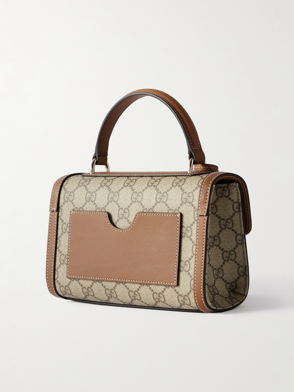 Padlock Small Leather-Trimmed Coated Canvas-Jacquard Tote