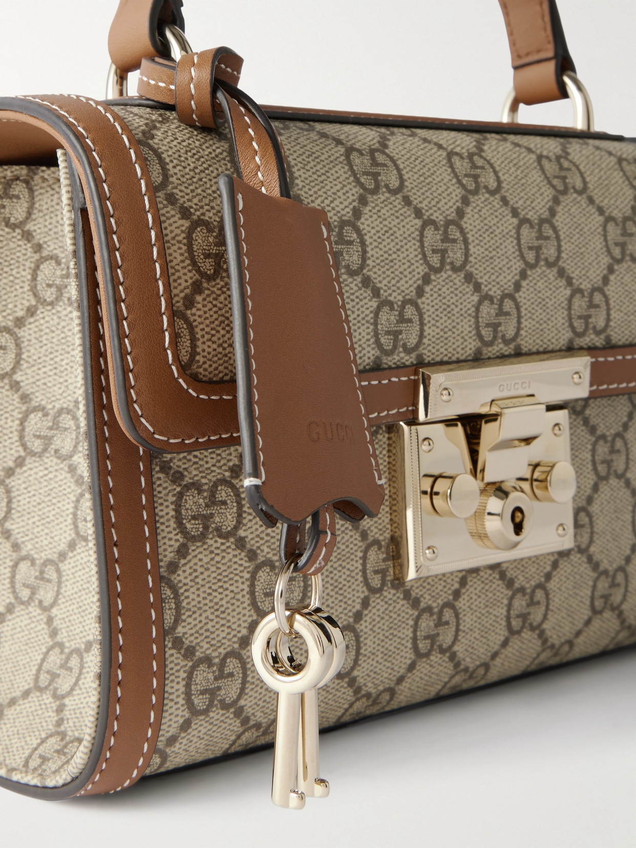 Padlock Small Leather-Trimmed Coated Canvas-Jacquard Tote