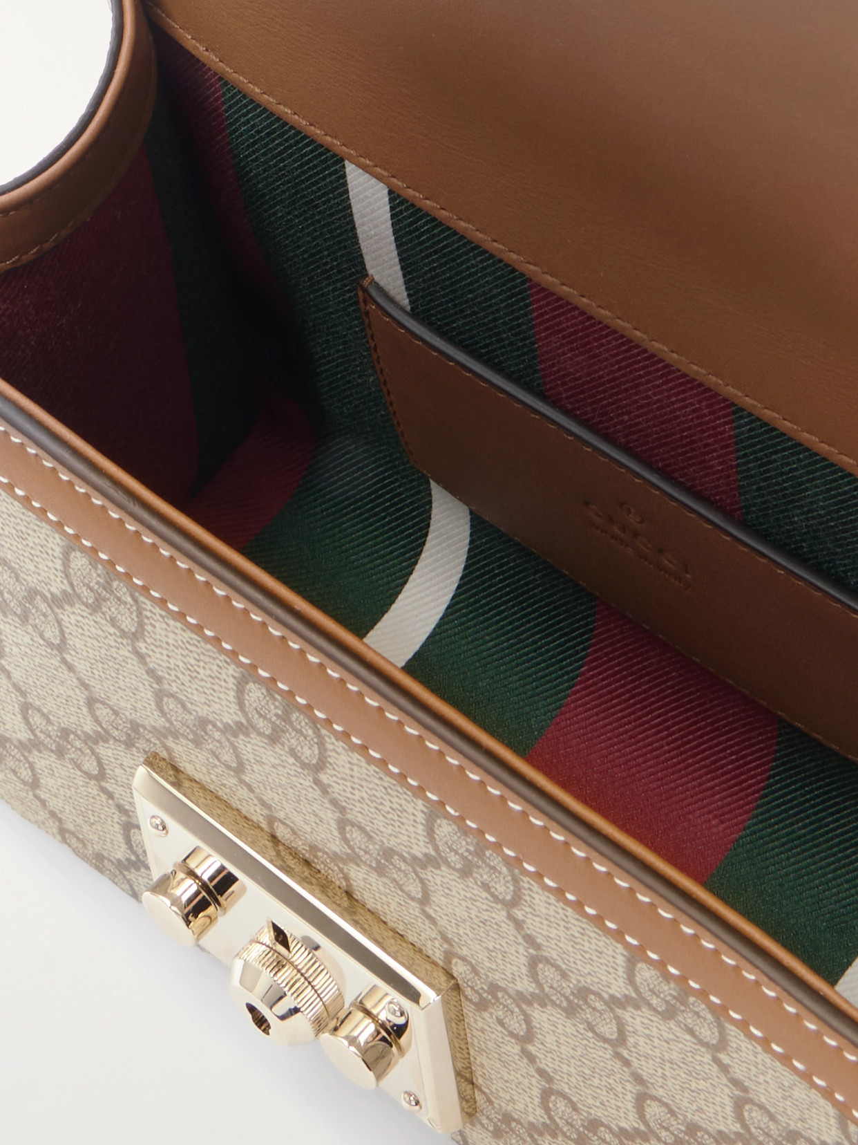 Padlock Small Leather-Trimmed Coated Canvas-Jacquard Tote