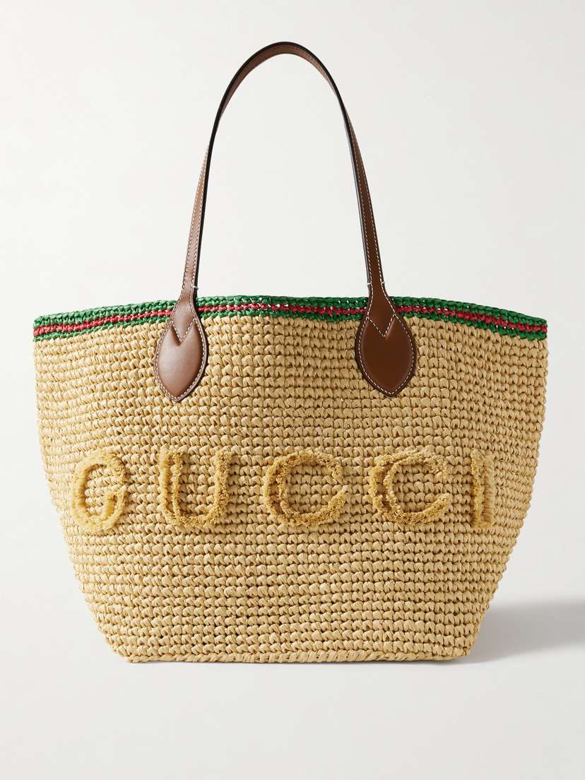 Gucci Leather-trimmed Faux Raffia Tote