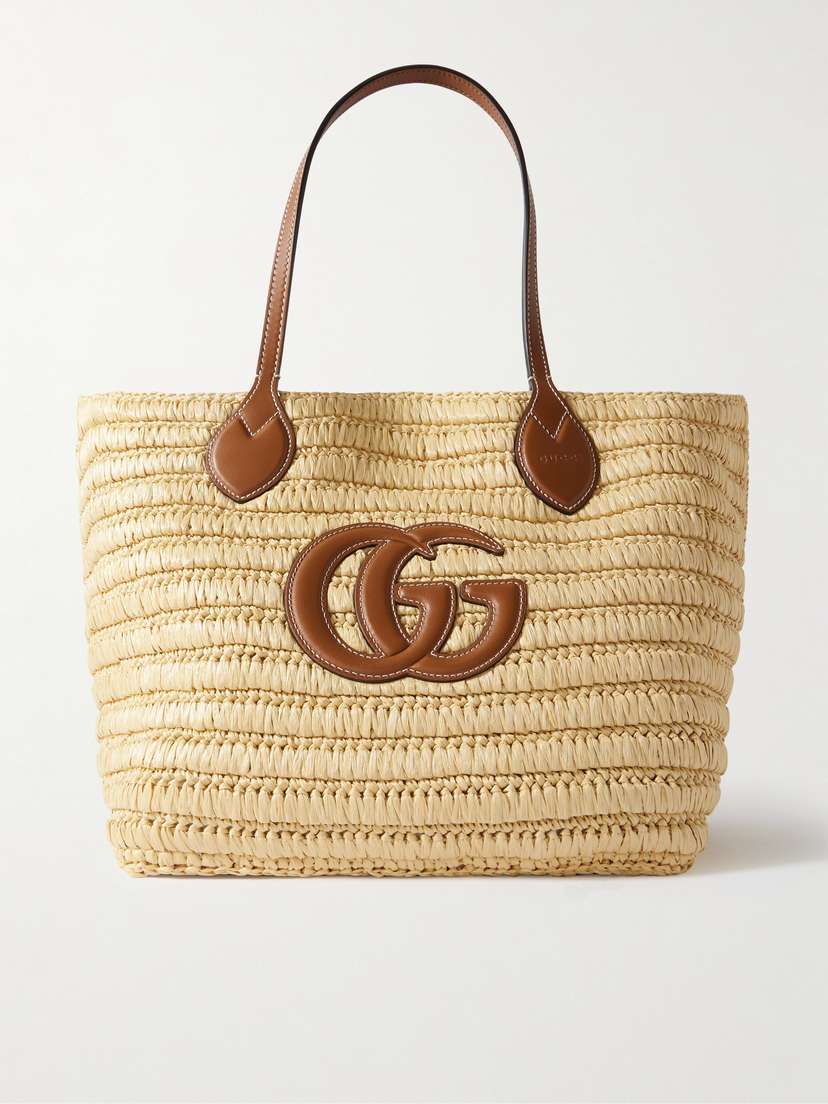 Gucci Leather-trimmed Raffia Tote