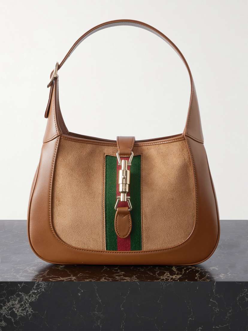 Gucci Jackie 1961 Webbing-trimmed Suede And Leather Shoulder Bag