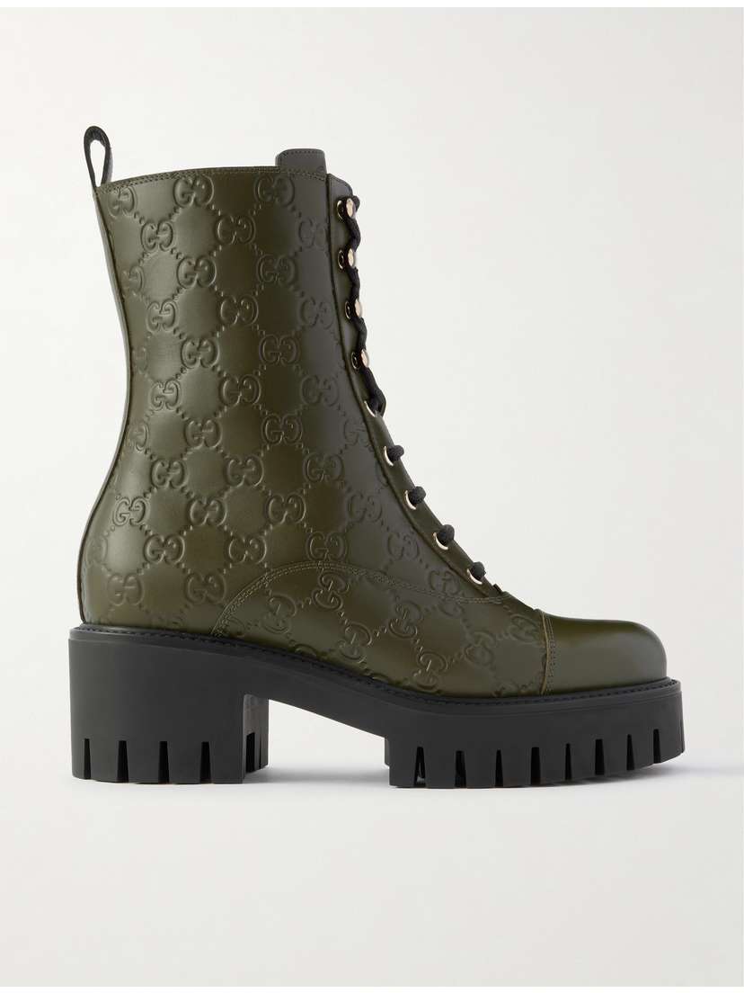 Gucci Gg Marmont Debossed Leather Platform Ankle Boots